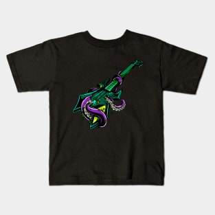 Electric rock guitar with purple Octopus Kids T-Shirt